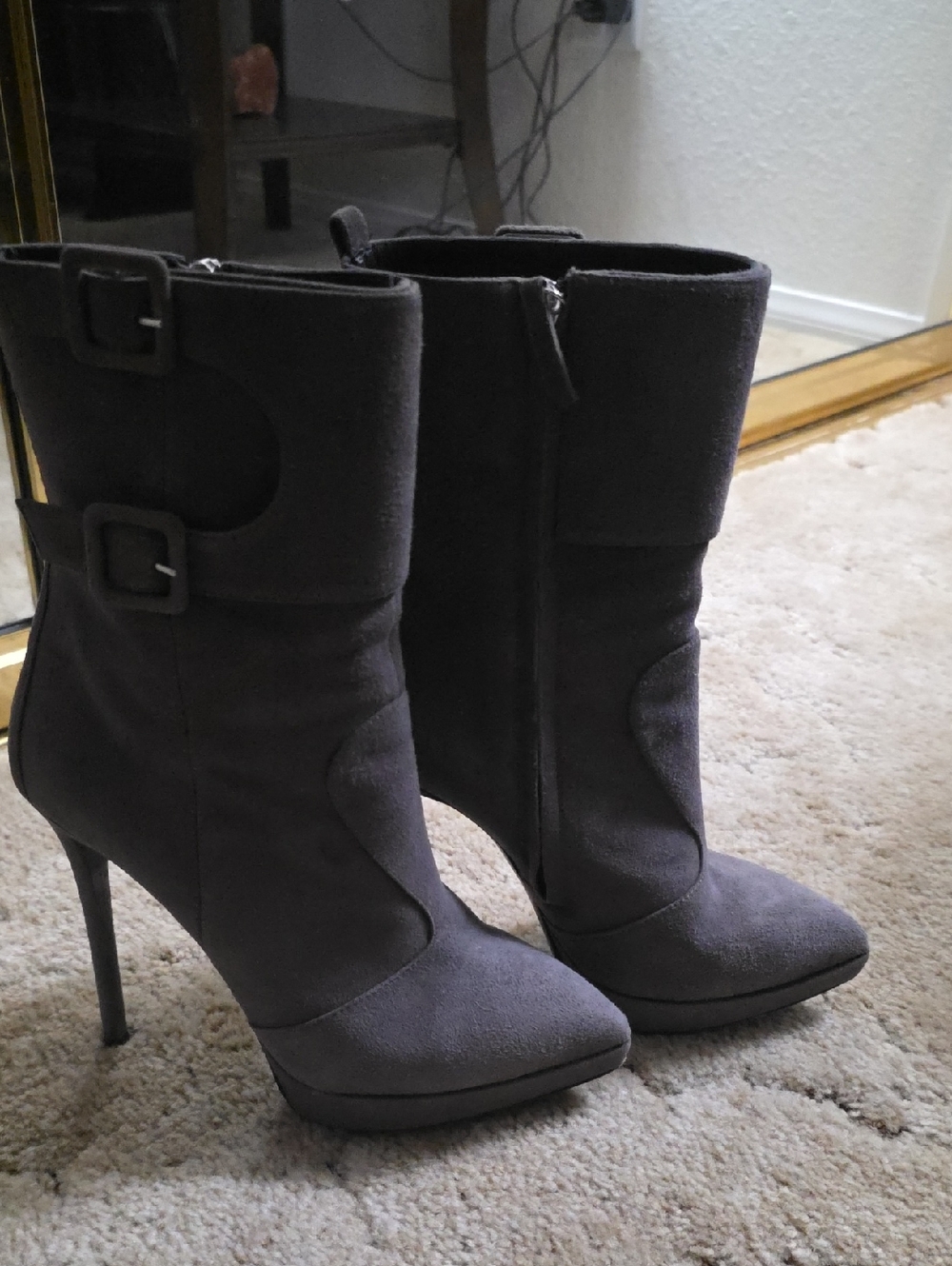 Giuseppe Zanotti Gray Suede Pointed-Toe Stiletto Buckle Boots